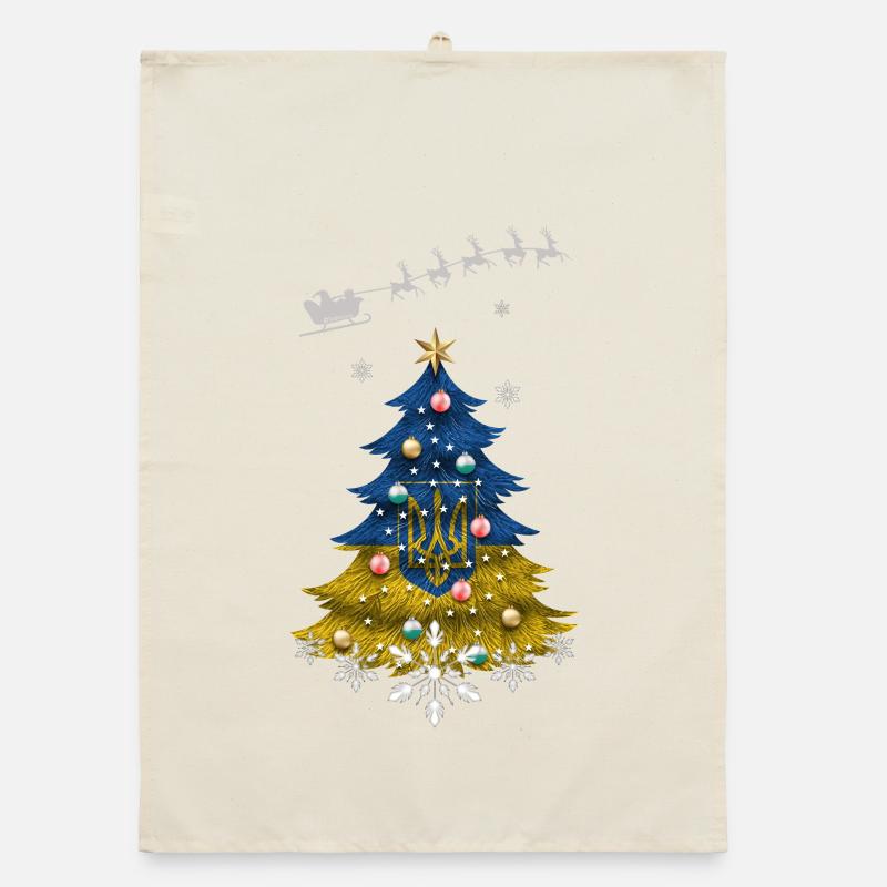 Sapin de Noël avec drapeau ukrainien Torchon bio