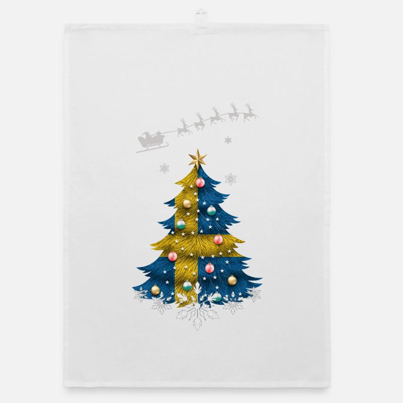 Weihnachtsbaum mit Schweden-Flagge Organic Geschirrtuch