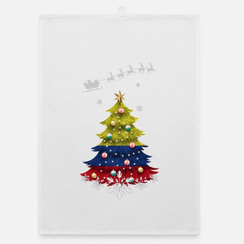Weihnachtsbaum mit Kolumbien-Flagge Organic Geschirrtuch