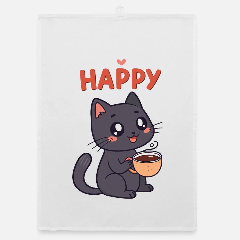 Glückliches Kaffeekätzchen Organic Geschirrtuch