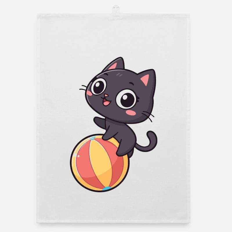 Chaton noir sur balle de plage Torchon bio