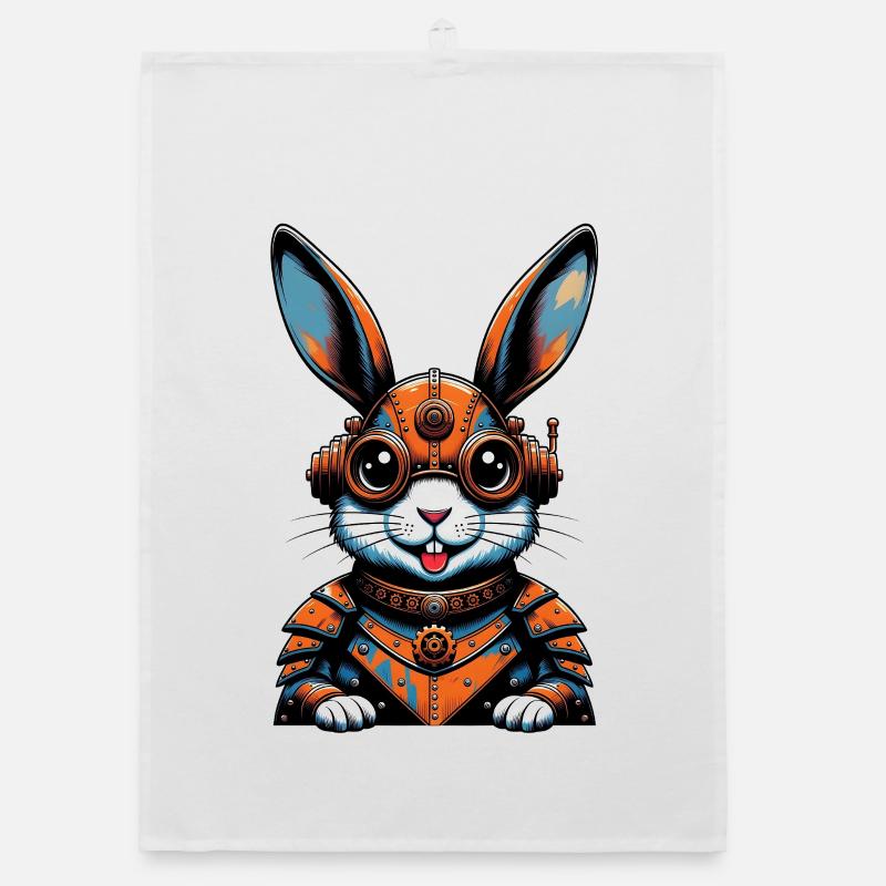 Steampunk-Hase in Orange Gear Organic Geschirrtuch