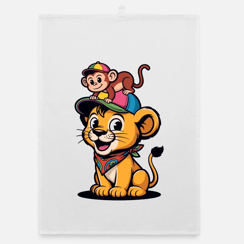 Cute Lion and Monkey – Best Friends Organic dish towel