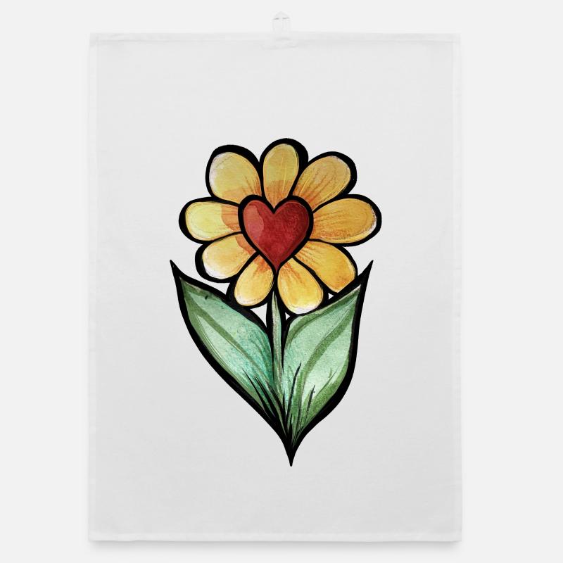 Aquarelle en forme de fleur de cœur Torchon bio