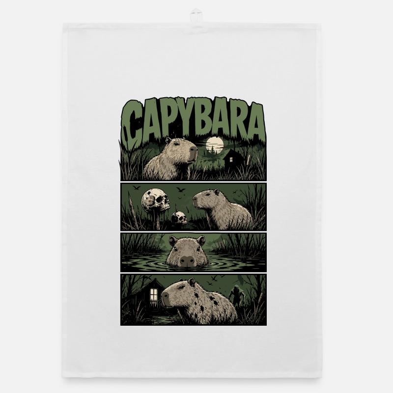 Night Swim Capybara Horror Organic Geschirrtuch