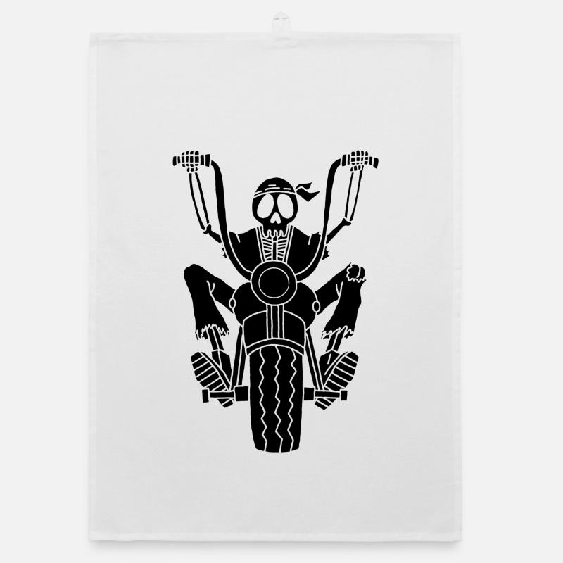 Black biker skeleton Organic dish towel