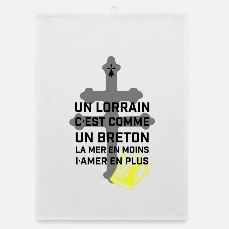 Croix lorraine et chope jaune - Torchon bio - blanc