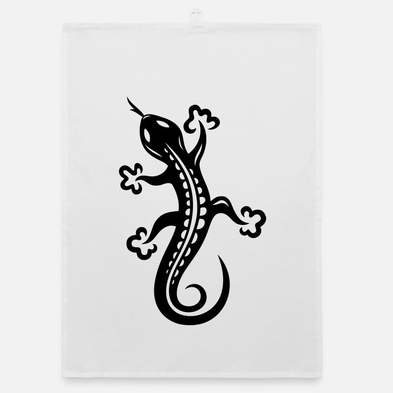 Small lizard, salamander, Tattoo. Organic dish towel