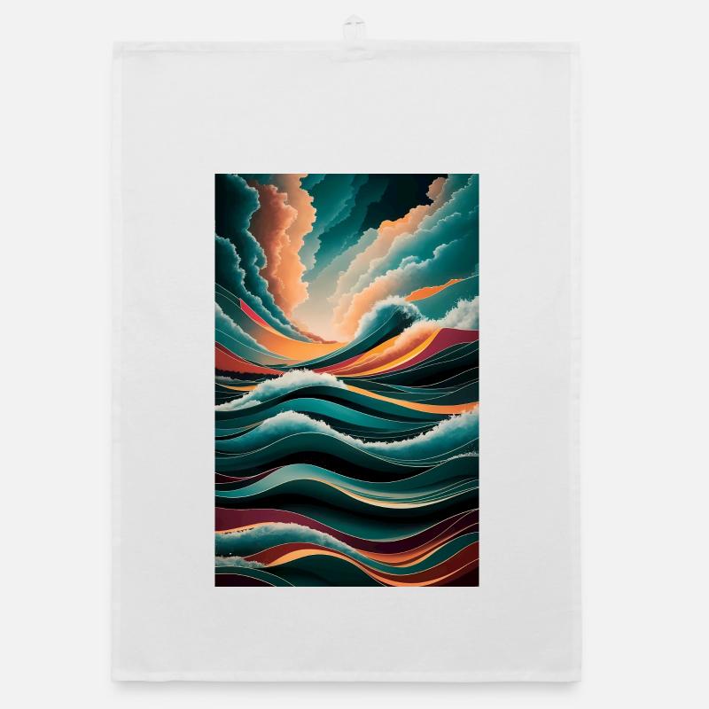 Surreal Waves & Clouds Vibrant Abstract Landscape Organic dish towel