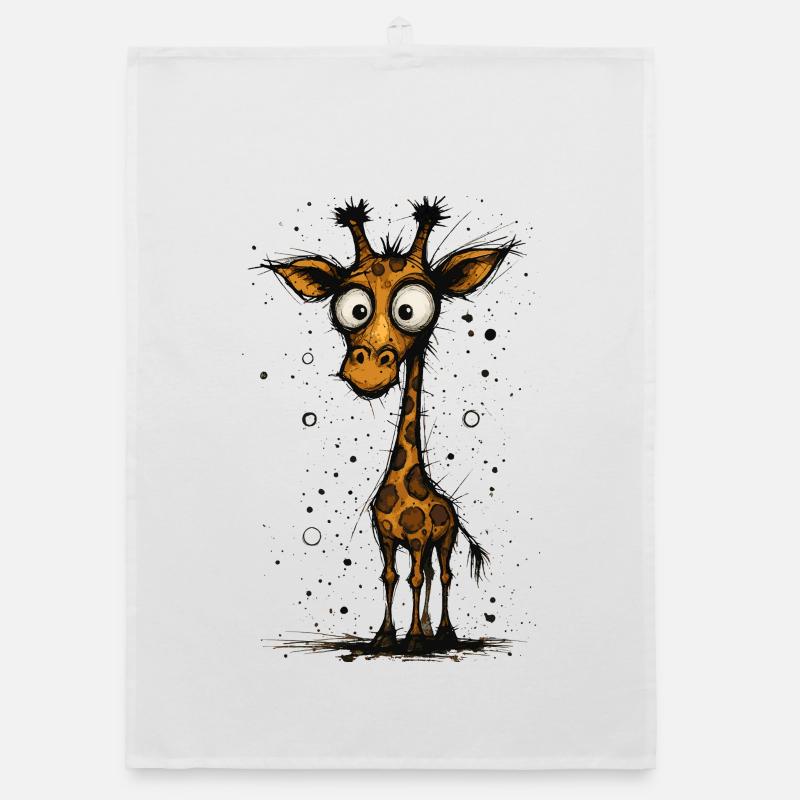 Funny giraffe with big eyes – comic splash - Organic dish towel - white