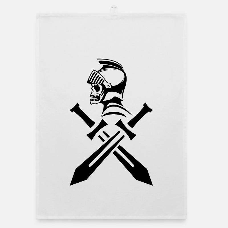 Crâne de chevalier noir et épées croisées Torchon bio