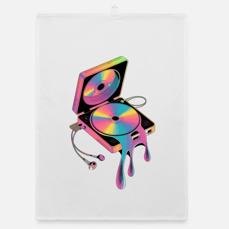 Retro Discman Psychedelic CD Player 90s Organic dish towel