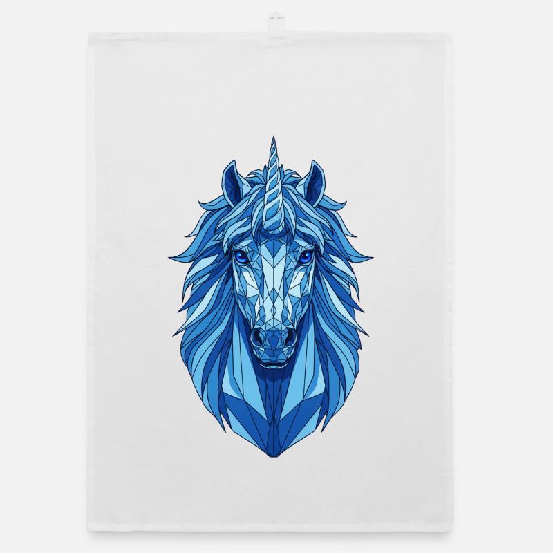 Blue Geometry Unicorn Head Organic dish towel