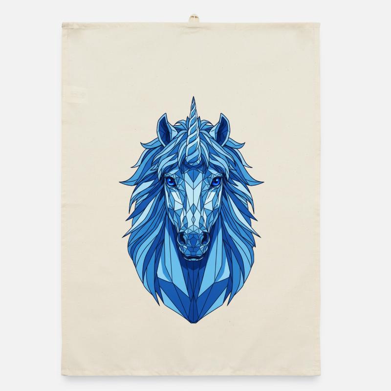 Blue Geometry Unicorn Head Organic dish towel