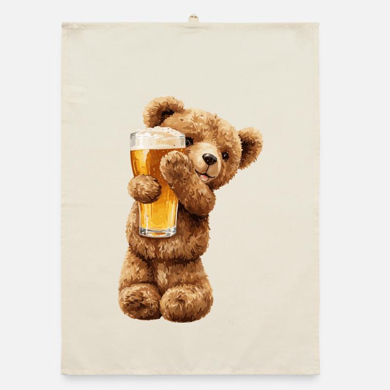Bärchen mit Bierglas Bierchen Teddybär Organic Geschirrtuch