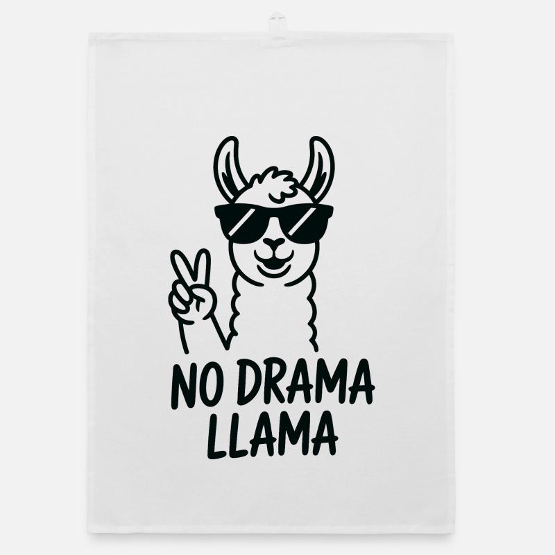 Signe de paix de Lama sans drame - Torchon bio - blanc