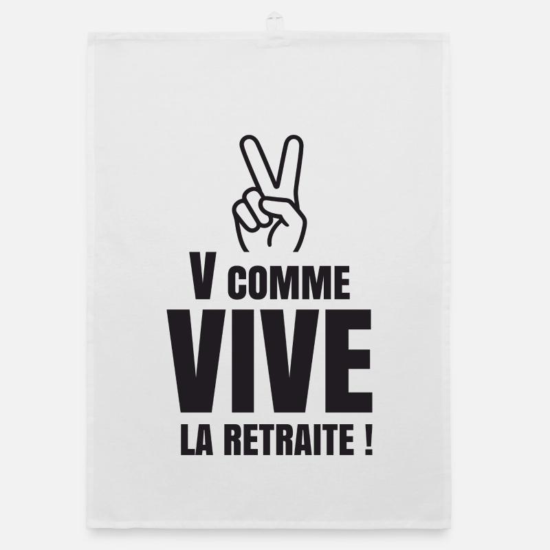 V Comme Vive la Retraite (texte noir) Torchon bio