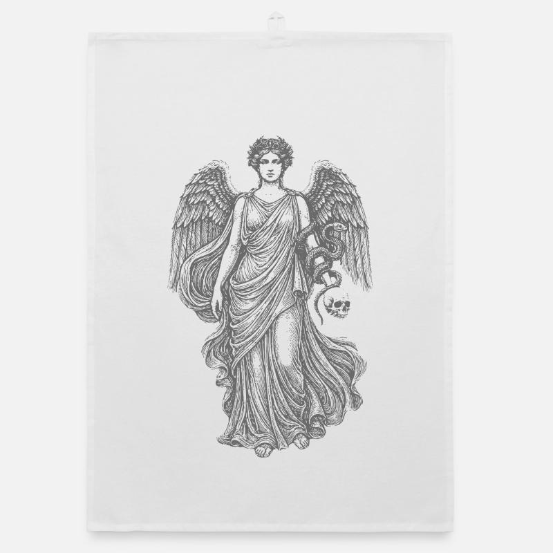 Ange Noir avec crâne et serpent Torchon bio