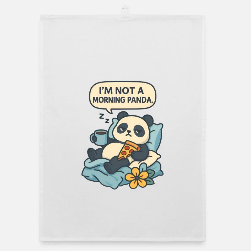 Panda relaxant avec boisson et pizza Torchon bio