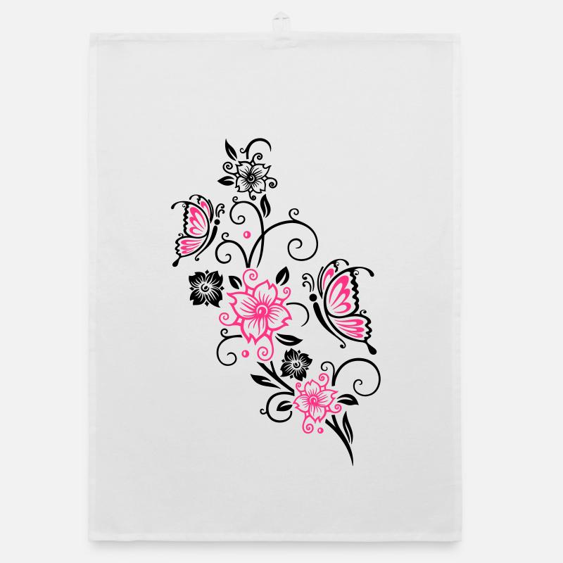 Cherry blossoms with butterflies Organic dish towel