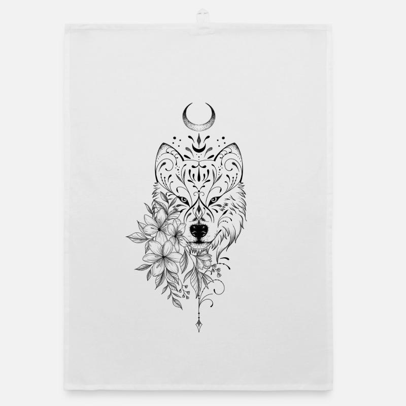 Wolf dekoratives florales Mandala Organic Geschirrtuch