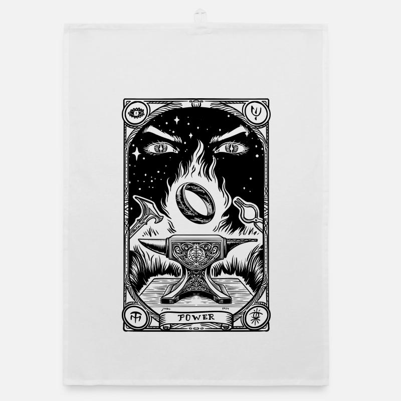 Tarot à un anneau noir - Torchon bio - blanc