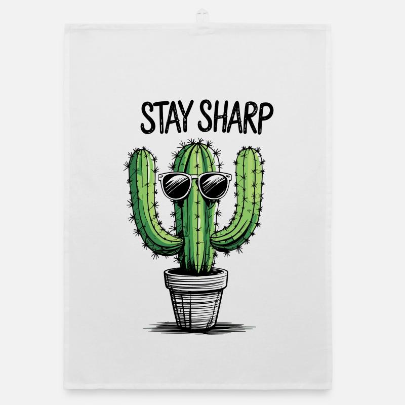 Cactus avec lunettes de soleil et message - Torchon bio - blanc