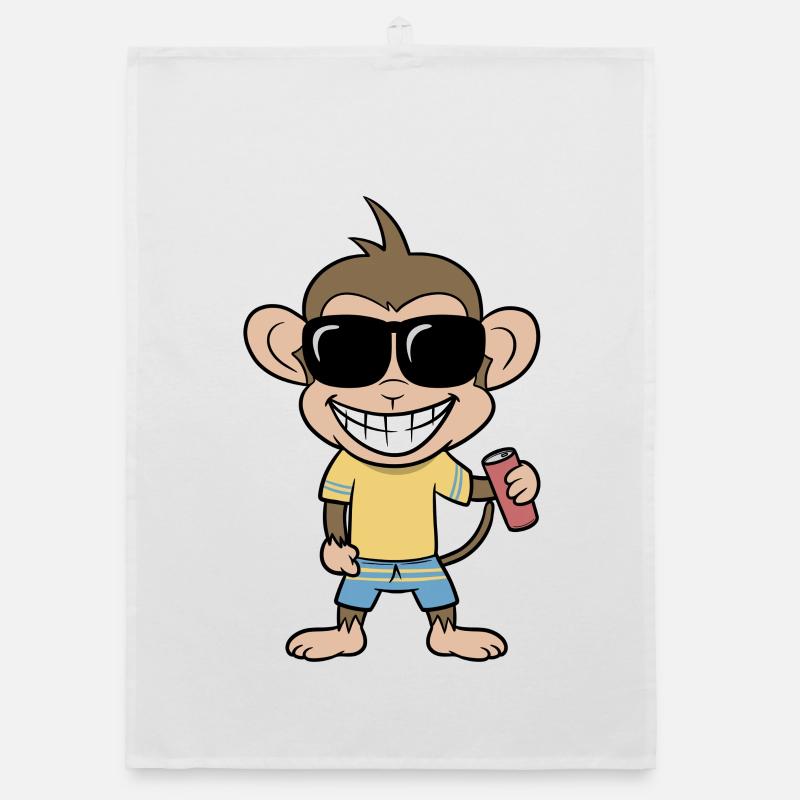 Holiday monkey with drink Organic dish towel