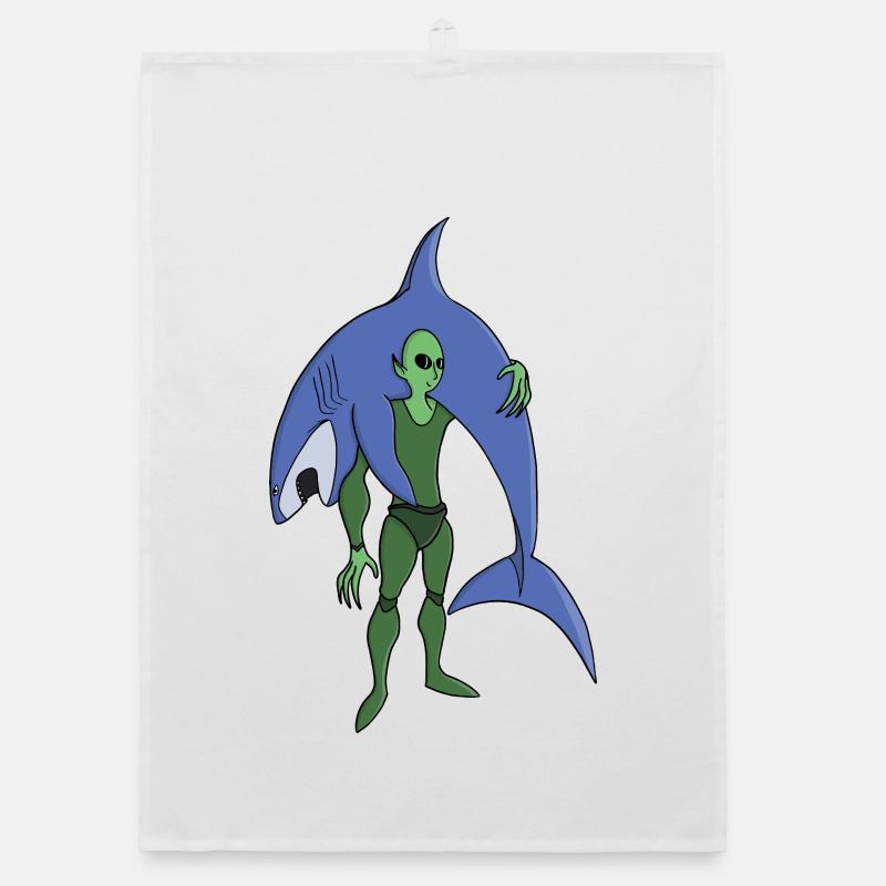Alien Diver with Shark Funny Sci-Fi Organic dish towel