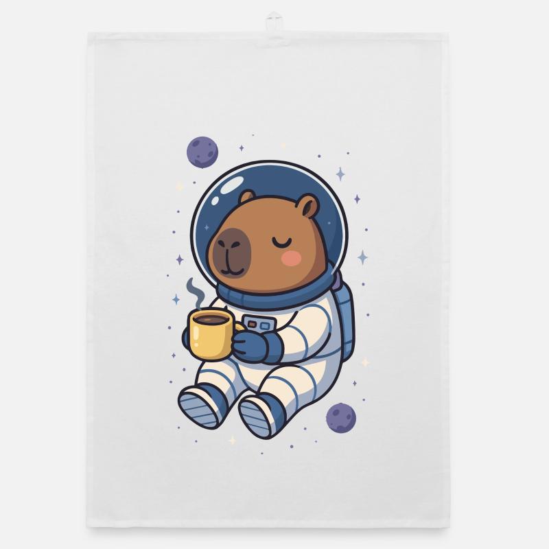 Capybara Astronaute – Café dans l’espace ☕🪐 Torchon bio