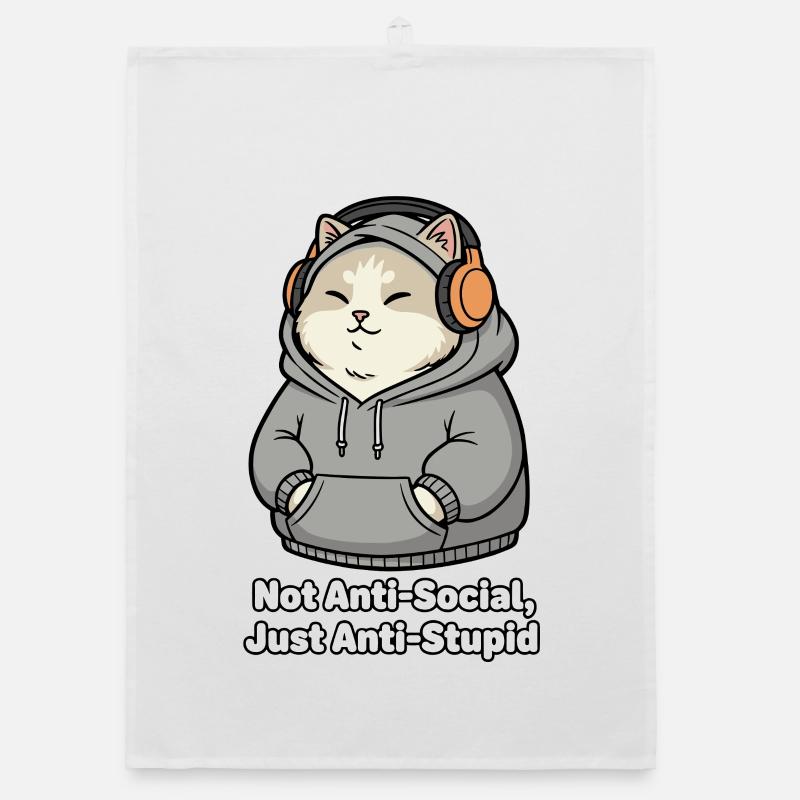 Sweat à capuche chat disant anti-stupide Torchon bio