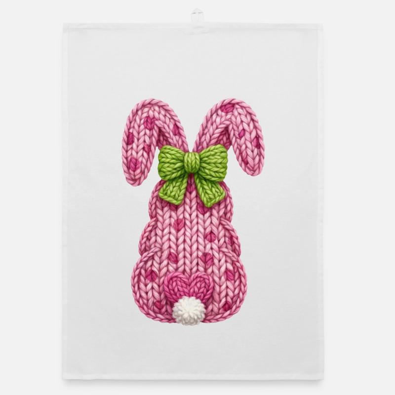 Easter Bunny from Behind with Bow Faux Yarn Easter Organic dish towel