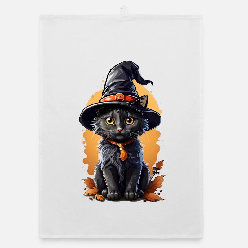 Chat d’Halloween avec Chapeau de Sorcière Torchon bio