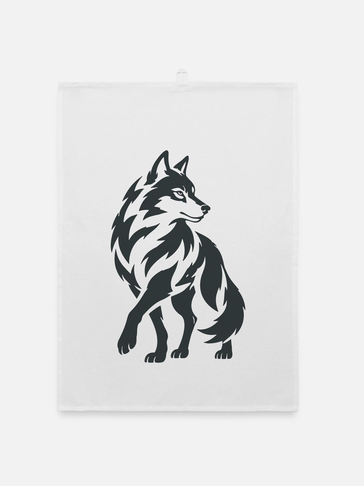 Geometrischer Wolf – Silhouette - Organic Geschirrtuch - Weiß - Vorne