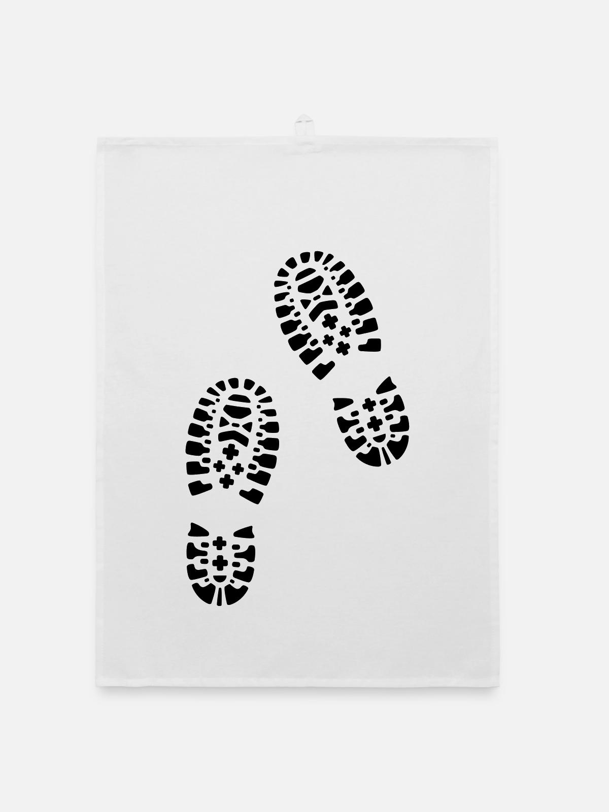 Wandern, Fußabdrücke, Hiking, footprints - Organic Geschirrtuch - Weiß - Vorne