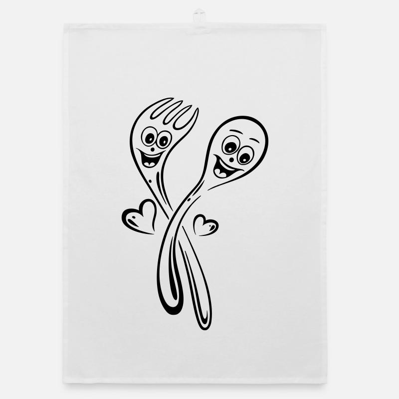 Löffel und Gabel mit Herzen. Organic Geschirrtuch