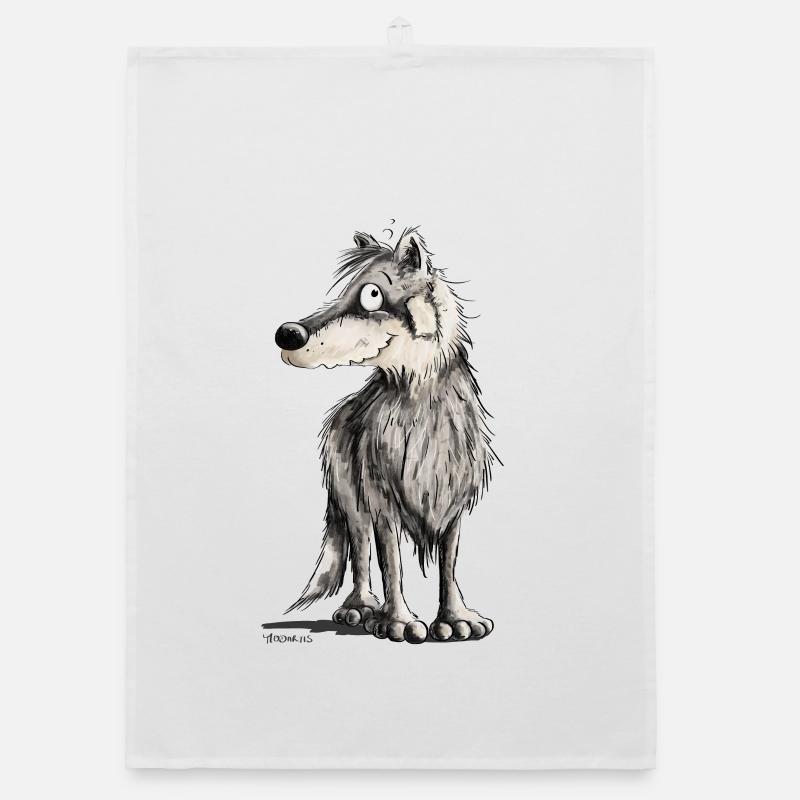 Funny Wolf I Comic Dog I Wolves Organic dish towel