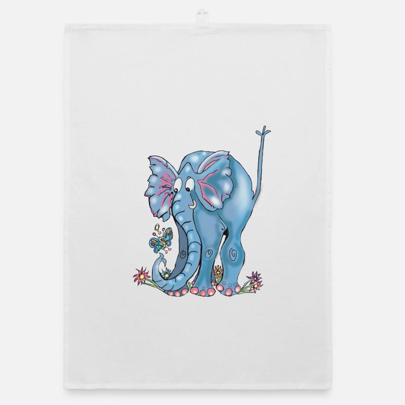 Elephant and butterfly Organic dish towel