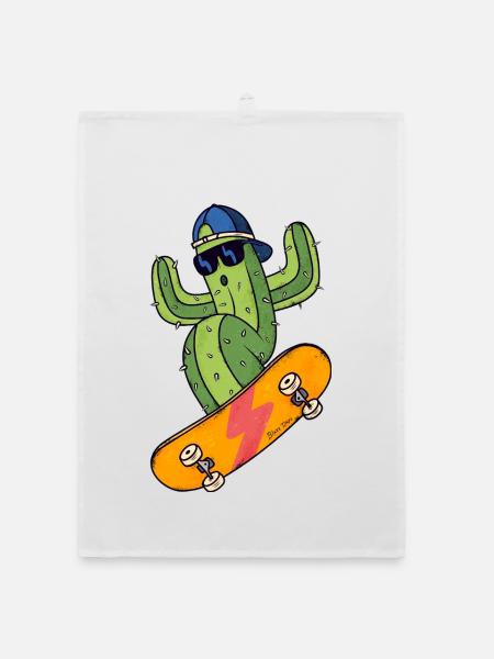 Kaktus Skater - Organic Geschirrtuch - Weiß - Vorne