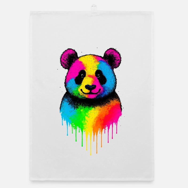 Rainbow Panda Dripping Art Organic dish towel