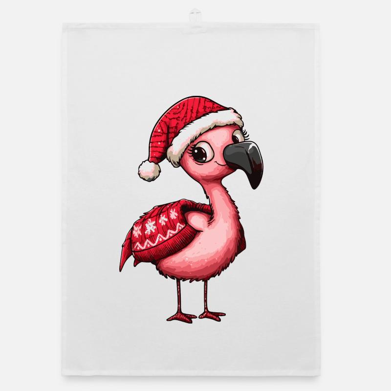 Flamingo Christmas Xmas Organic dish towel
