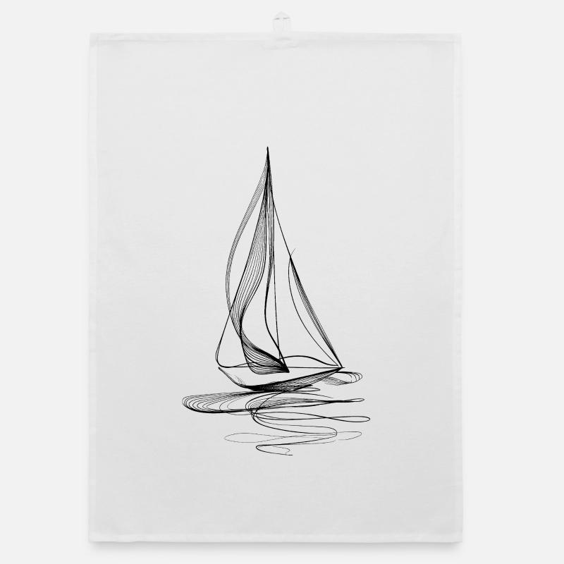 Art de lignes de voilier – Graphisme minimal noir Torchon bio