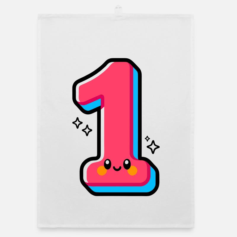 Nummer 1 Happy Pink Illustrated - Organic Geschirrtuch - Weiß