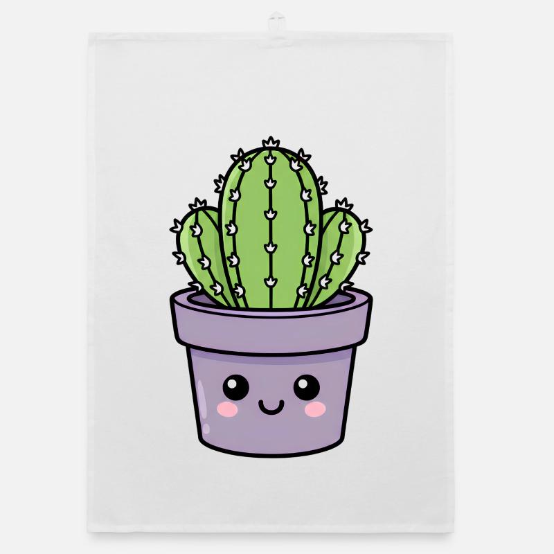 Cactus Kawaii dans un pot violet Torchon bio