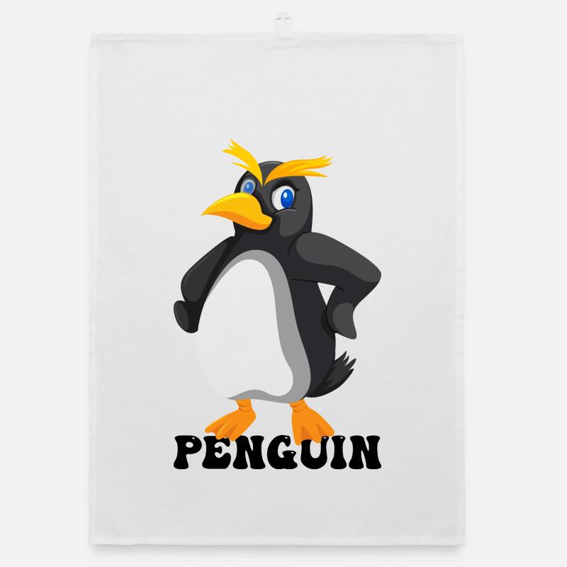 Bold Yellow Eyebrow Penguin Organic dish towel