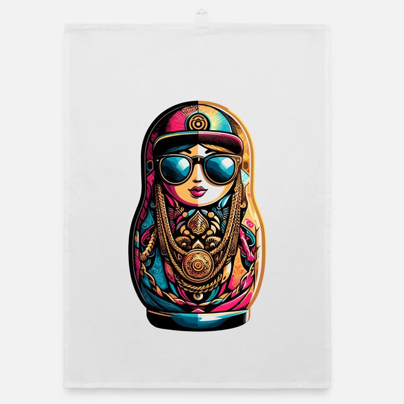 Matryoshka cool sunglasses cappy necklace gift Organic dish towel
