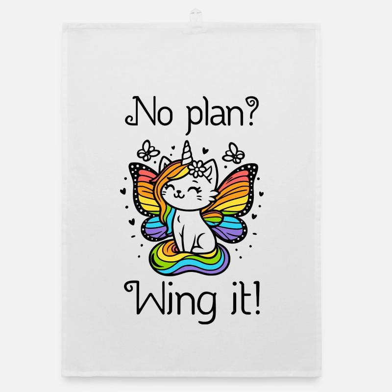 Pas de plan ? Ailez-le ! Chat licorne ailé (coloré) Torchon bio