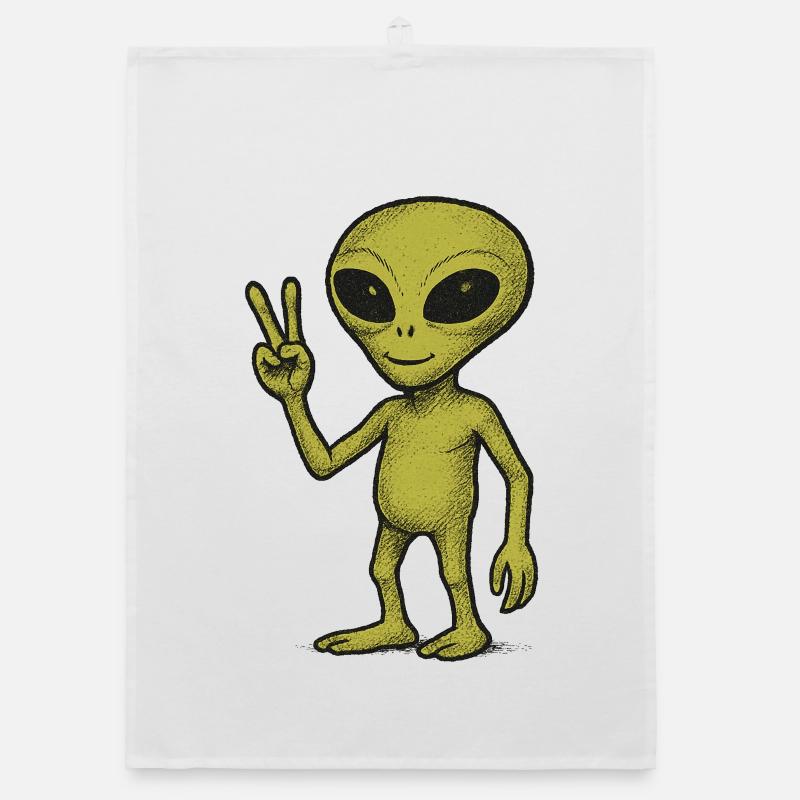 Friedliche Alien Friedenszeichen Illustration Organic Geschirrtuch