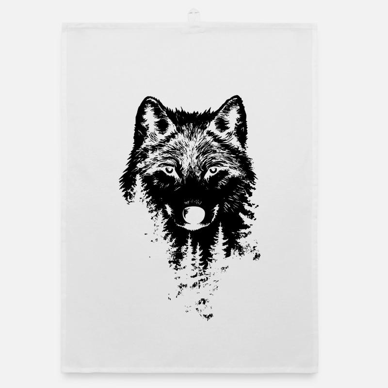 Wolf Gesicht Wald Silhouette Organic Geschirrtuch