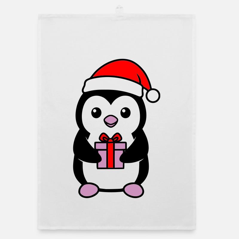 Cute Christmas Penguin with Gift Organic dish towel